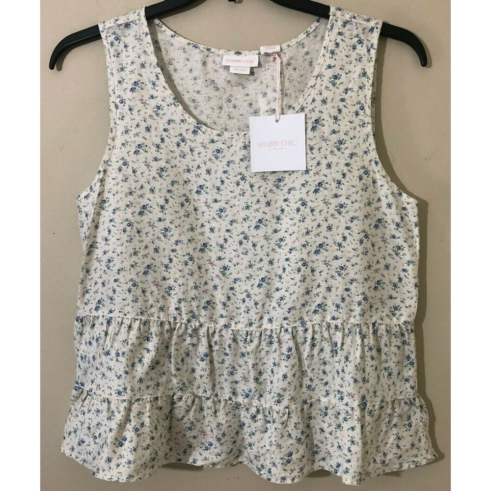 Multicolor Floral Printed Shabby Chic Linen Sleeveless Peplum Top (NWT)